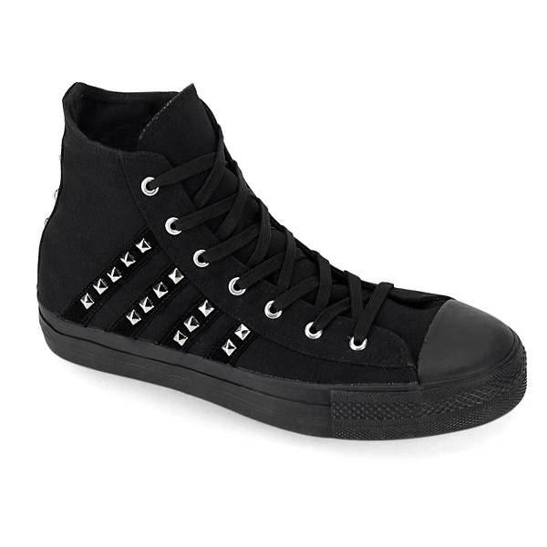 Demonia Women's Deviant-103 High Top Sneakers - Black Canvas/Suede D1453-70US Clearance